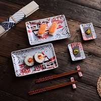 Ensemble de fabrication de Sushi en porcelaine moderne 2 baguettes en bambou 2 bols à tremper lavable au lave-vaisselle fait maison