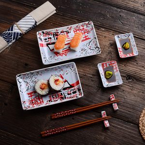 Ensemble de fabrication de Sushi en porcelaine moderne 2 baguettes en bambou 2 bols à tremper lavable au lave-vaisselle fait <span class=keywords><strong>maison</strong></span> - Product Image 1