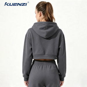 <span class=keywords><strong>Felpa</strong></span> <span class=keywords><strong>con</strong></span> Cappuccio Kuenzi Stile Punk Americano, 50% Cotone 50% Poliestere, Modello Corto e Squadrato <span class=keywords><strong>con</strong></span> <span class=keywords><strong>Zip</strong></span>, 350GSM, per Donna - Product Image 6