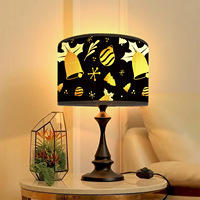 Abat-jour de lampe de table en bambou en forme de tambour, douille E27, couvercle occultant pour salon, chambre à coucher, suspension murale, impression UV