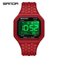 Jam Tangan Pria SANDA 6366 Multifungsi, Desain Kotak, Sporty, Layar Elektronik Besar, Tahan Air 50m, Alarm, Digital LED