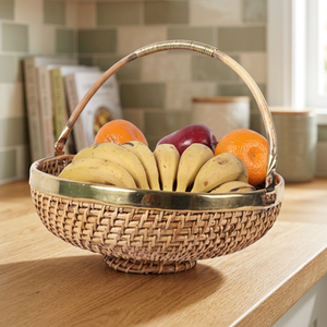 Cesta de frutas de ratán con borde redondo, cesta de almacenamiento hecha a mano para exhibir alimentos en la cocina, estilo rústico - Product Image 3