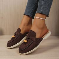 Mules à talon compensé sans talon pour femmes avec décorations en perles de bois, chaussures décontractées confortables à enfiler