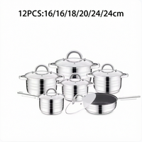 Ensemble de 12 ustensiles de cuisine en acier inoxydable 201, fond 5 couches, durable, nouveau design, comprenant une marmite, une poêle et une casserole à lait pour la cuisine domestique