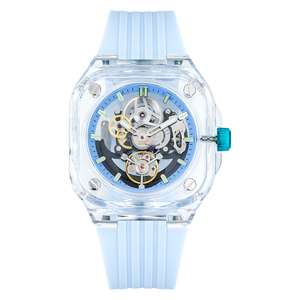 Reloj Mecánico de Lujo con Tourbillon, Caja de Acero Inoxidable, Correa de Silicona, Esfera Azul, 38 mm, Unisex - Product Image 3