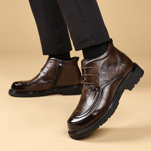 Men Genuine Leather <b>Ankle</b> Boots Round Toe Warm Plush Lining Rubber Outsole Winter Snow Boots - Product Image 3