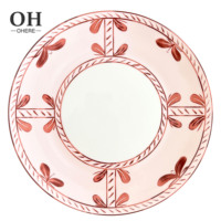 Service de vaisselle en céramique rose, assiettes en porcelaine fine à motif floral, compatibles micro-ondes, pour événements de mariage, assiettes de présentation à louer