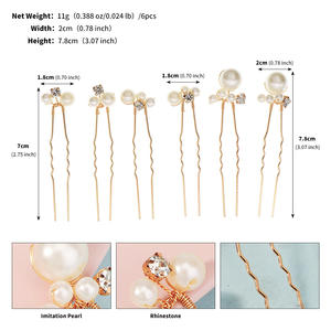 Tocado de Novia Estilo Europeo Americano, Juego de 6 Piezas, Pasadores de Pelo con Perlas y Diamantes de Imitación para Mujer, Accesorios para el Cabello de Boda - Product Image 6
