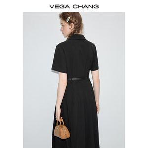 Vestido Camisero Plisado de Verano <span class=keywords><strong>2026</strong></span> de VEGA CHANG para Mujer, Nuevo Diseño, Estilo Delgado y Elegante, Color Negro - Product Image 4