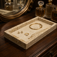 Plateau de rangement et de service rectangulaire en marbre travertin, pierre naturelle, écologique, de luxe, style nordique, pour bijoux, salle de bain, maison, hôtel