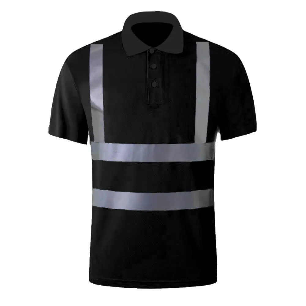 Polo réfléchissant de sécurité noir 100% polyester