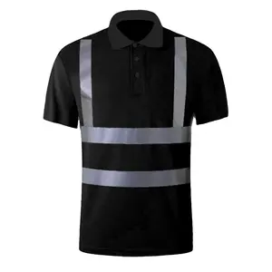 100% polyester black safety reflective polo shirt