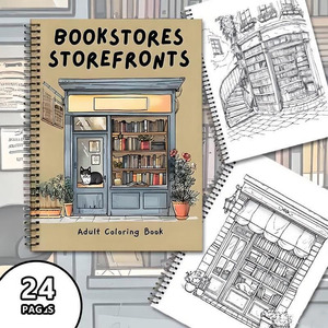 Livre de coloriage pour adultes sur l'architecture des devantures de librairies, 24 pages, illustration détaillée, cadeau de relaxation - Product Image 1