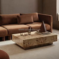 Meja Teh Minimalis Indoor untuk Rumah, Meja Tengah Persegi dari Kayu Poplar Burl untuk Ruangan