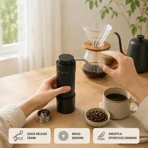 เครื่องบดกาแฟมือ<span class=keywords><strong>หมุน</strong></span>แบบปลดเร็ว ด้ามจับตามหลักสรีรศาสตร์ บูชทองเหลือง <span class=keywords><strong>บด</strong></span>ละเอียด ด้ามไม้วอลนัท สำหรับเอสเพรสโซ่ <span class=keywords><strong>กาแฟ</strong></span>ดริป ขายส่ง - Product Image 1