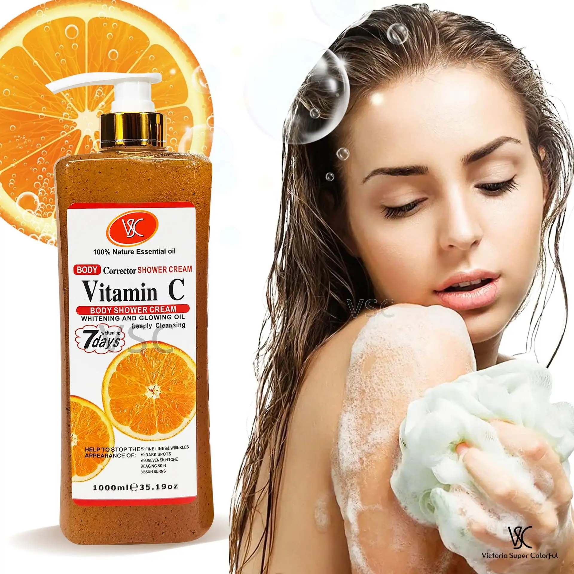 Hete Verkoop Whitening Douchegel Kurkuma Amandel Vitamine C Exfoliërende Diepe Reinigende Natuurlijke Geur Full Body Wash Badgel