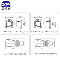 LP24 Konektor Tahan Air IP67/IP68 Sistem Pengunci Cepat Push-Pull, Konektor Industri Logam Persegi dengan Flens, Konektor Bundar 2 3 4 Pin 35A