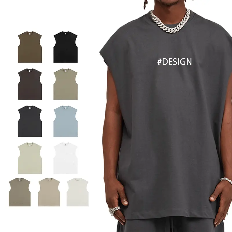 Goede Kwaliteit Streetwear Zeefdruk Mouwloze T-Shirts Cropped Mannen Zuur Wassen T-Shirts Tank Tops