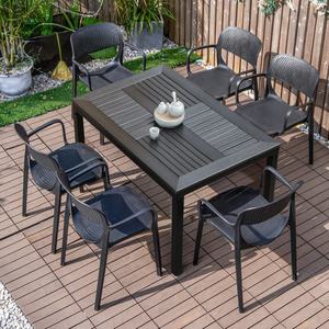 <span class=keywords><strong>Mesa</strong></span> y Sillas de Comedor Rectangulares de Madera Compuesta Negra para Jardín o Patio, para 6 Personas, al por Mayor y a Precio Económico - Product Image 3