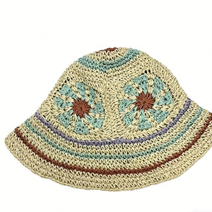 Sombrero <span class=keywords><strong>de</strong></span> Pescador Tejido a Mano con Bloques <span class=keywords><strong>de</strong></span> Color, Sombrero <span class=keywords><strong>de</strong></span> Paja Calado con Protección UV <span class=keywords><strong>para</strong></span> Viajes y Vacaciones al Aire Libre - Product Image 4