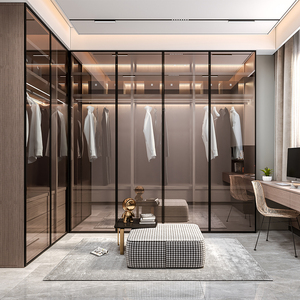 Factory Direct Modern Transparency Glass Sliding Door Walk In <strong>Closet</strong> Set High End Modular Wardrobe Cabinet For Bedroom - Product Image 1