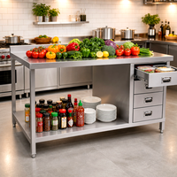 Table de travail commerciale en acier inoxydable poli pour restaurant, avec tiroirs, capacité de charge 500 kg/m, équipement de cuisine durable