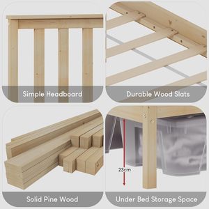 Lit simple en bois <span class=keywords><strong>de</strong></span> pin massif <span class=keywords><strong>de</strong></span> style moderne et design sophistiqué Inweto, avec tête <span class=keywords><strong>de</strong></span> lit <span class=keywords><strong>de</strong></span> 3 pieds et <span class=keywords><strong>pied</strong></span> <span class=keywords><strong>de</strong></span> lit haut pour la chambre <span class=keywords><strong>à</strong></span> coucher, naturel - Product Image 3