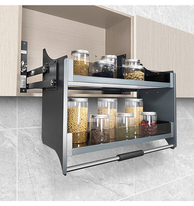 Kitchen Cabinet Glass Liftable <b>Storage</b> <b>Basket</b> with Upper/Lower Buffer Opening Function and Hardware Doors - Product Image 5