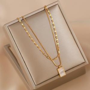 Collar QX de Doble Capa, Estilo Moderno y Lujoso, Cadena de Eslabones, Acero Inoxidable Blanco, Unisex, para Aniversario - Product Image 2