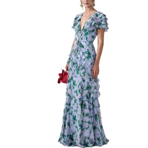 Vestido de Noche de Gasa con Estampado Floral y Hombros Descubiertos, Cintura Imperio, Capa Transparente Larga, Vestido Formal para Mujer - Product Image 5