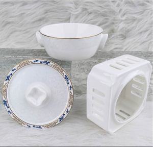 <b>Chinese</b> Style Porcelain <b>Bowl</b> with Lid Gold Rim Blue Pattern Ceramic Serving <b>Bowl</b> with Heating Base - Product Image 3