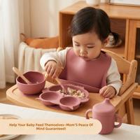 Ensemble d'accessoires d'alimentation pour bébé sur le thème des animaux : assiette, bol, bavoir, tasse à poignée, cuillère et fourchette en silicone pour repas de nourrissons et fourniture OEM