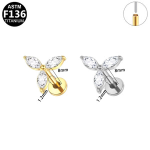 <b>Titanium</b> Flower Ear <b>Studs</b> F136 ASTM Certified Zircon Inlay Unisex Piercing Jewelry - Product Image 5