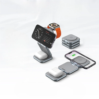 Dock Pengisian Daya Nirkabel Magnetik 3in1 Portabel, Dapat Dilipat, Sudut Dapat Disesuaikan, untuk iPhone, Android, Jam Tangan, dan Earbud