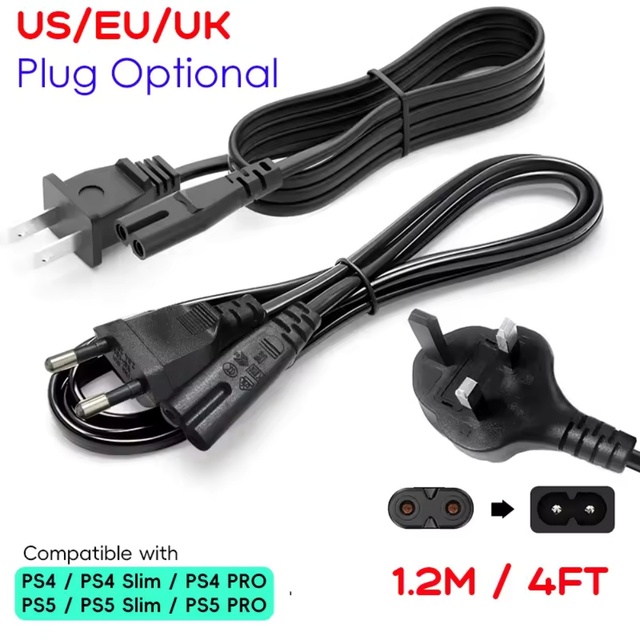1.5m 2-Prong Power Supply Cable AC Plug Power Extension Cord for PS4 PS5 Xbox Computer Laptop US, UK, EU Standard Plug Available