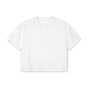 Blanc blanc poche col en v t-shirts hommes goutte épaule surdimensionné lâche respirant haute qualité hommes t-shirt - Product Image 5