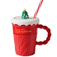 Tasse en porcelaine de style américain avec motif Père Noël et sapin de Noël, cadeau pour couple, mug en céramique de Noël avec couvercle et paille