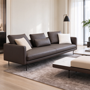 Sofá de Cuero con Patas de Horquilla de 2 y 3 Plazas, Chaise Longue, Otomana con Tapa de Mármol, Cojín Trasero Suelto, Reposabrazos, Moderno Minimalista para Sala de Estar u Hotel - Product Image 2