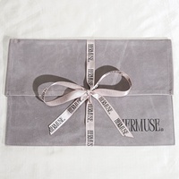 Pochette Enveloppe Haut de Gamme en Velours avec Ruban, Logo Personnalisé Imprimé, Grise en Faux Daim, Sac Cadeau, Bijoux, Cosmétiques, Housse Anti-Poussière