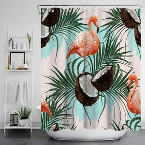 Cortinas de <span class=keywords><strong>ducha</strong></span> con estampado de flamencos y plantas tropicales personalizadas con impresión Digital, decoración del hogar, pantalla de baño impermeable con logotipo personalizado - Product Image 3