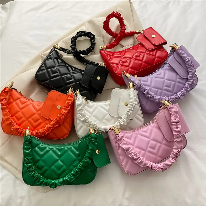 BESTELLA Fashion Brand Pu Leather Wrinkled Handle Underarm Shoulder Bag Casual Handbags Purse Underarm Handbags Set For Women