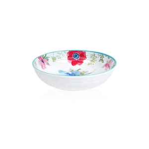 Bol rond en mélamine Bestwares, motif floral aquarelle personnalisé, bord turquoise, pour restaurant, dessert, salade - Product Image 3