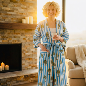 Kimono de algodón estilo bohemio, estampado a mano, bata de lujo para mujer, ligero, para estar en casa y para la playa, camisón de algodón tipo kimono. - Product Image 1