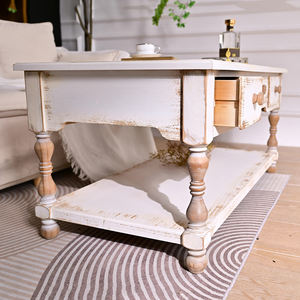 Table basse extensible en bois massif de style européen moderne INNOVA Home, couleur blanche, tiroirs, montage facile - Product Image 4