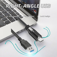 Kabel USB 3.1 Tipe-C ke USB 3.0 Male Sudut Kanan 90 Derajat, Pengisian Cepat 3A, Selubung PVC Kepang, Pengunci Sekrup untuk Kamera Komputer