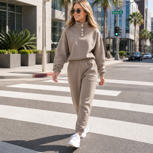 Ensemble de survêtement personnalisé pour <span class=keywords><strong>femme</strong></span> : sweat à capuche et pantalon de jogging rétro de haute qualité, couleur unie imprimée, deux pièces - Product Image 3