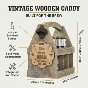 Caddie à bière en bois vintage personnalisé avec ouvre-bouteille, boîte cadeau personnalisée pour bière, porte-bière pour homme, <span class=keywords><strong>anniversaire</strong></span>, fête des pères - Product Image 2