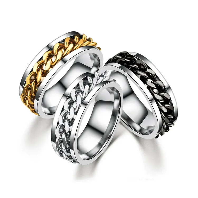 Anello rotante con catena cubana in acciaio inox da uomo personalizzato bottiglia aperta di birra gioielli moda Finger Band ansia anello di filatura