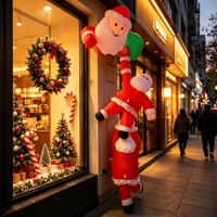 Nouvelle Décoration de Noël Gonflable Transfrontalière de 24 mètres, Motif Trois Pères Noël Grimpant sur Mur, en Polyester, pour Affichages Extérieurs de Jardin, Personnalisable