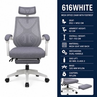 Chaise de bureau moderne à cadre blanc en maille avec repose-pieds escamotable, accoudoirs fixes et pivotante pour la maison, l'école et le bureau de direction